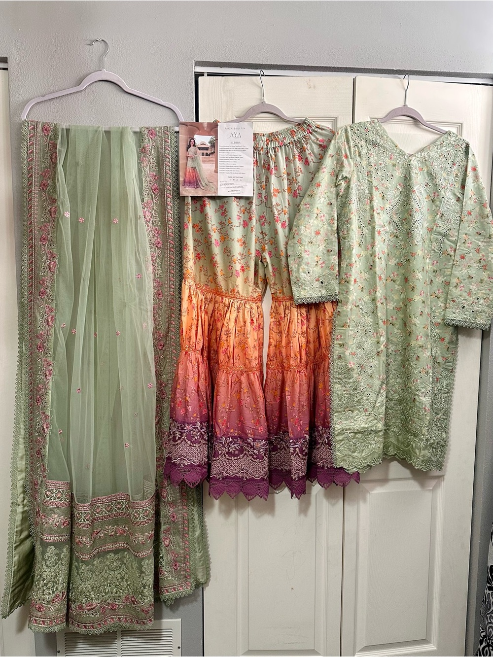 Faiza Saqlain- ELDIRA- Embroidered multicolor Pastel garara sharara lehenga dres - Picture 2 of 7